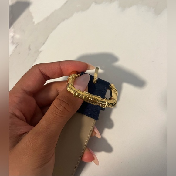 AUTHENTIC EMILIO PUCCI Gold Buckle Waist Belt Leather Trim Blue Size XS-S - Picture 6 of 10